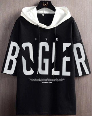 Noble Monk Typography Men Hooded Neck White, Black T-Shirt