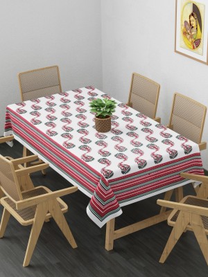 CLASIKO Floral 6 Seater Table Cover(Pink Green Leaves, Cotton)