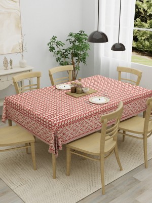 CLASIKO Printed 6 Seater Table Cover(Geometric Brick Red On Beige Base, Cotton)