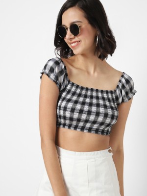 VASTRADO Casual Checkered Women Black Top