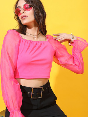 Tokyo Talkies Casual Solid Women Pink Top