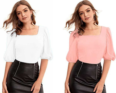 Dream Beauty Fashion Casual Solid Women White, Pink Top