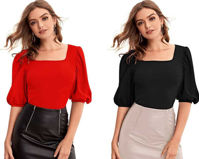 Dream Beauty Fashion Casual Solid Women Red, Black Top