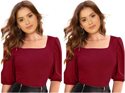 Dream Beauty Fashion Casual Solid Women Maroon Top