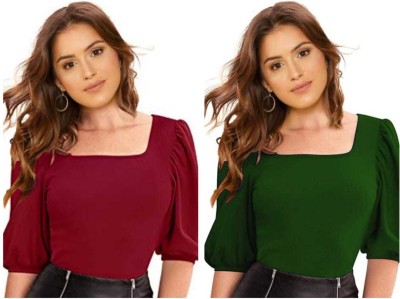 Dream Beauty Fashion Casual Solid Women Maroon Top