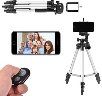 Planetoid Photography Mobile Holder Tripod 3110 with Bluetooth Remote Shutter For Click Tripod(Silver, Supports Up to 1000 g)