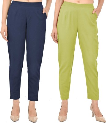 FABISHO Regular Fit Women Dark Blue, Light Green Trousers