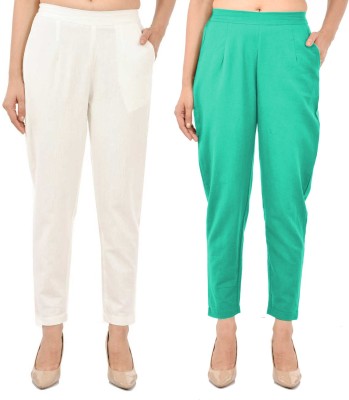 FABISHO Regular Fit Women White, Light Green Trousers