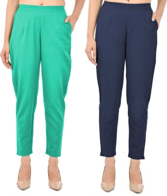 FABISHO Regular Fit Women Light Green, Dark Blue Trousers