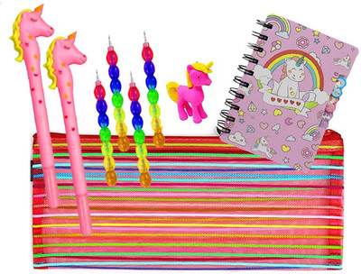 Neel Unicorn School Stationery Gift Set-9Pcs,Small Diary/Pencil/Eraser/Pen/Net Pouch
