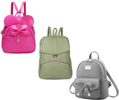 QUASHIMI COLLECTION BP-1-pnk-2in1+grn-psh-lck+gry-tei-pitthu-cmbo 6 L Backpack(Pink, Green, Grey)