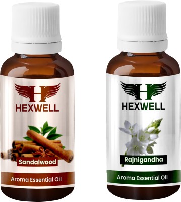 Hexwell Sandalwood & Rajnigandha Essential Oil for Healthy Hair,Skin,Sleep,Pure &Natural(10 ml)