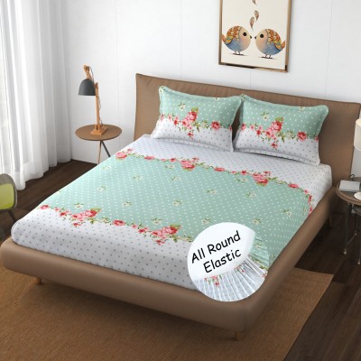 Flipkart SmartBuy 250 TC Polycotton Double Printed Flat Bedsheet(Pack of 1, Green, White)