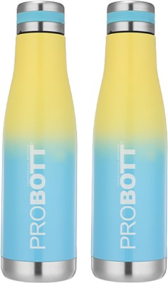PROBOTT Thermosteel Vacuum Flask Hot & Cold Water Bottle 500 ml Flask(Pack of 2, Blue, Yellow, Steel)