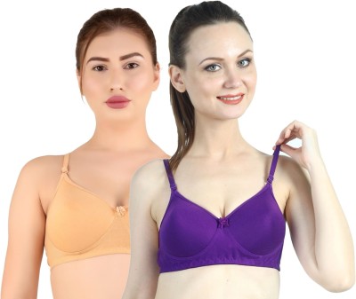 Gowon Beauty Women's Cotton Foam Lightly Padded T-shirt Bra Pack Of 2 (GOLD BLUE 38) Women T-Shirt Lightly Padded Bra(Gold, Blue)