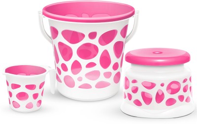 MILTON Duplex Spa 3 Piece Set, Pink | 25 Ltrs Bucket Mug & Stool | Bathroom Accessory 25 L Plastic Bucket(Pink)