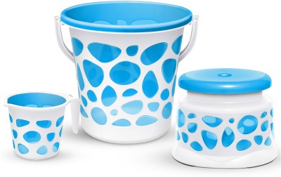 MILTON Duplex Spa 3 Piece Set, Blue | 20 Ltrs Bucket, Mug & Stool | Bathroom Accessory 20 L Plastic Bucket(Blue)