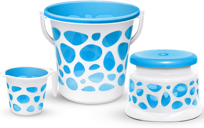 MILTON Duplex Spa 3 Piece Set, Blue | 20 Ltrs Bucket, Mug & Stool | Bathroom Accessory 20 L Plastic Bucket (Blue) For Rs. 679 @ 62 %