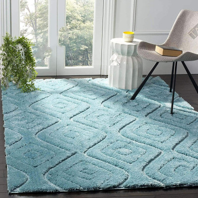 BhCarpet Light Blue Polyester Carpet(3 ft,  X 5 ft, Rectangle)