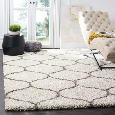 Shag Weaving Beige Polyester Carpet(3 ft,  X 5 ft, Rectangle)