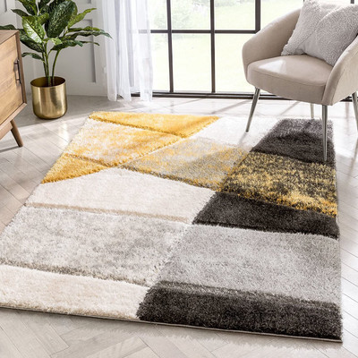 Shag Weaving Silver Polyester Carpet(4 ft,  X 6 ft, Rectangle)