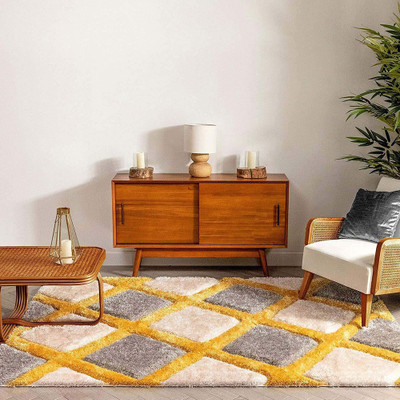 Acarpet Yellow Polyester Carpet(4 ft,  X 6 ft, Rectangle)