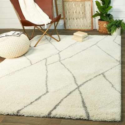 Shag Weaving White Polyester Carpet(3 ft,  X 5 ft, Rectangle)