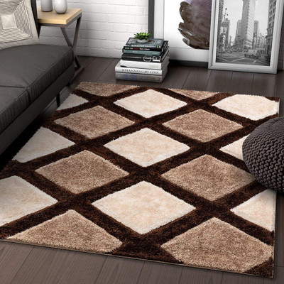 Shag Weaving Brown Polyester Carpet(4 ft,  X 6 ft, Rectangle)