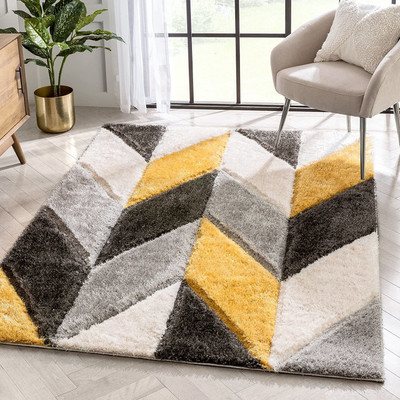 Shag Weaving Yellow Polyester Carpet(4 ft,  X 6 ft, Rectangle)