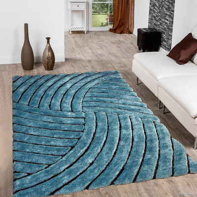 Shag Weaving Blue Polyester Carpet(3 ft,  X 5 ft, Rectangle)