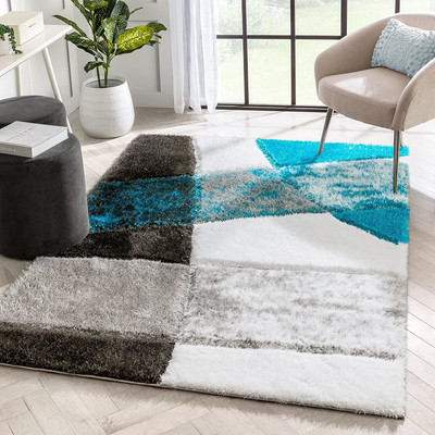Shag Weaving Silver Polyester Carpet(3 ft,  X 5 ft, Rectangle)