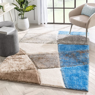 AyanCarpets Blue Polyester Carpet(5 ft,  X 7 ft, Rectangle)