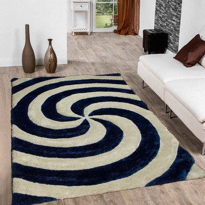 Shag Weaving Blue Polyester Carpet(3 ft,  X 6 ft, Rectangle)