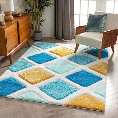AyanCarpets Light Blue Polyester Carpet(3 ft,  X 5 ft, Rectangle)