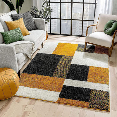 Acarpet Yellow Polyester Carpet(4 ft,  X 6 ft, Rectangle)