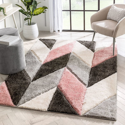 Shag Weaving Pink Polyester Carpet(4 ft,  X 6 ft, Rectangle)