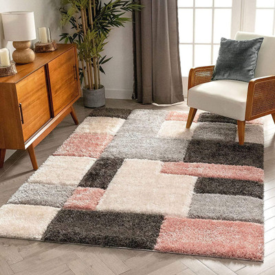 Shag Weaving Pink Polyester Carpet(4 ft,  X 6 ft, Rectangle)