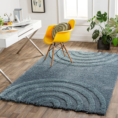 AfCarpets Blue Polyester Carpet(5 ft,  X 7 ft, Rectangle)