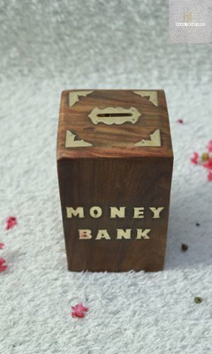 Hanu Creations Presents Money Box (Gullak) with key lock for little savings for kids Sheesham Cash Box(2 Compartments)