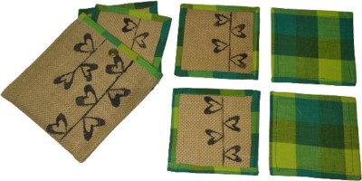 DEE Kalatmak Square Reversible Jute Coaster Set(Pack of 6)