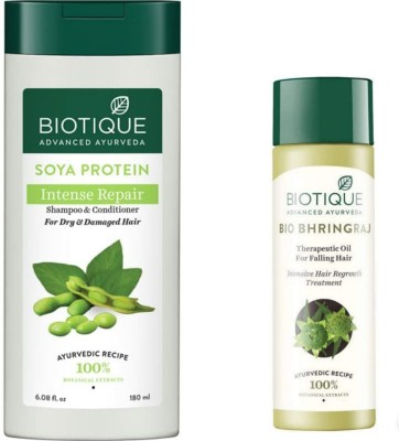 BIOTIQUE Soya Protein Shampoo 180 ML & Bio Bhringraj Therapeutic Oil 190 ML(2 Items in the set)