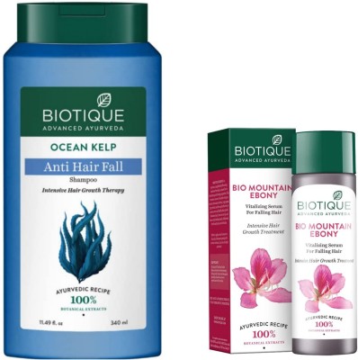 BIOTIQUE Ocean Kelp Shampoo 340 ML & Bio Mountain Ebony Vitalizing Serum 120 ML(2 Items in the set)