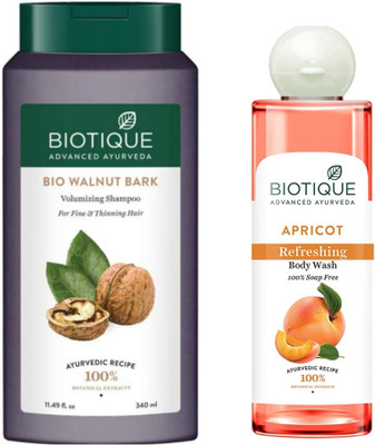 BIOTIQUE Walnut Bark Shampoo 340 ML & Apricot Body Wash 200 ML(2 Items in the set)