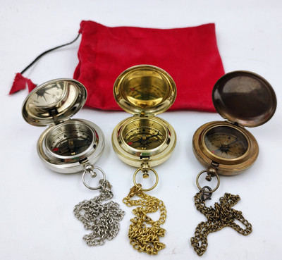 Ascent India set of 3 shades brass push button compass chain with velvet case Compass(Brown, Gold, Silver)