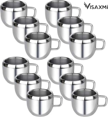 VISAXMI Pack of 12 Stainless Steel Steel Tea Cup , Cup Set, Stainless steel ,Per 90ml (90X12) Pack of 12(Silver, Cup Set)