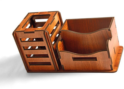 ravariya graphics 3 Compartments Wooden Pen & Pencil Holder With Watch And Business Card Stand For Office Table Desk Organizer Pen And Pencil Holder Stand For Office Desk(Brown)