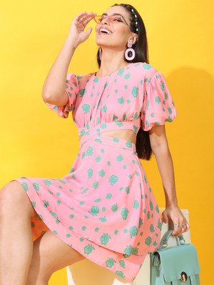 Tokyo Talkies Women Blouson Pink Above Knee/Mid Thigh Length Dress