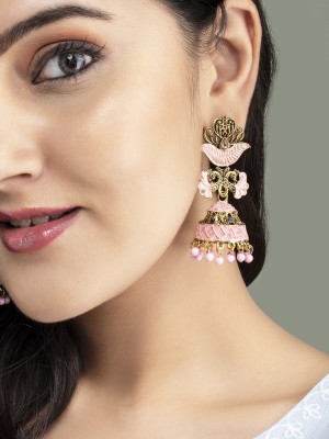 RUBANS Rubans Gold-Toned Pink Enamelled Dome Shaped Jhumkas Alloy Jhumki Earring