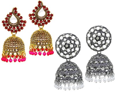The Hawks Corporation Traditional Golden Silver Antique Designer Jhumki/Earrings For Women (Combo 2) Crystal Metal Clip-on Earring, Drops & Danglers, Jhumki Earring