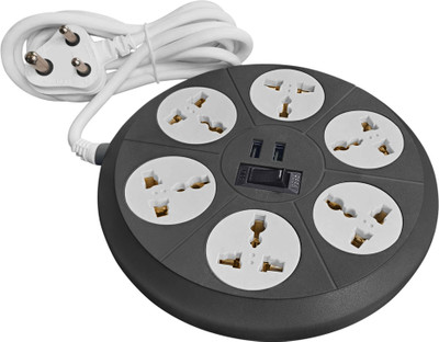 ELOVE Multi Plug Socket Extension Board-with 6 Outlets 2 USB Port Extension Power cord 10 A Three Pin Socket